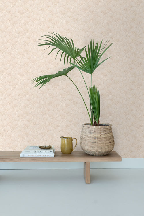 ESTAhome behang getekende bladeren zand beige en licht terracotta - 53 cm x 10.05 m - 139491