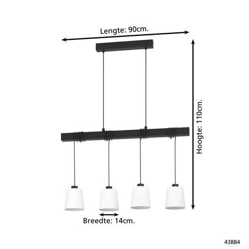EGLO hanglamp Townshend 8 - e27 - 90 cm - zwart/wit - vtwonen shop