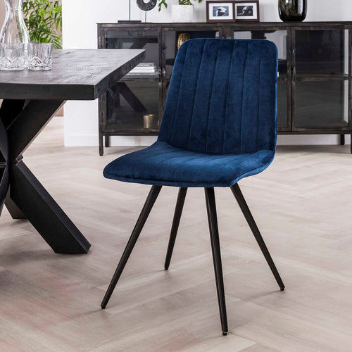 Giga Meubel Eetkamerstoel Straight Stitch - Blauw Velvet - Set van 4