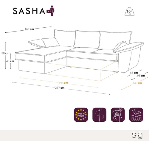 Sia Home - Hoekbank links SASHA - Fluwelen stof - Grafiet grijs - 257cm - vtwonen shop