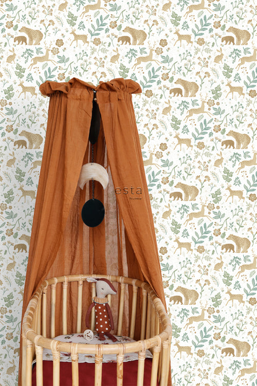 ESTAhome behang bos met bosdieren groen en beige - 53 cm x 10.05 m - 139586