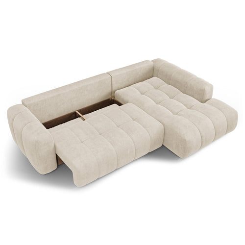 Premium Interiors - Rechthoekige hoekbank met slaapfunctie en opbergruimte SKY - kruisweefsel  crème 310cm