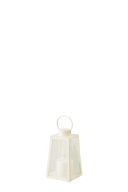 J-Line lantaarn + kaars - glas - wit - small - 2 stuks - LED lichtjes