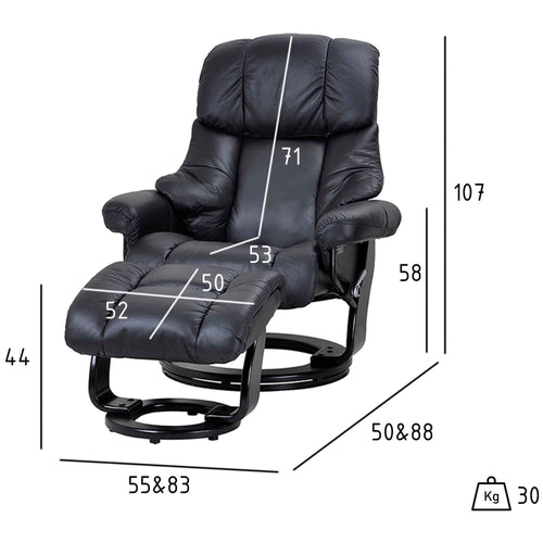 Furnhouse relaxfauteuil met voetsteun Crown - Zwart - Draaibaar - 88x83x107