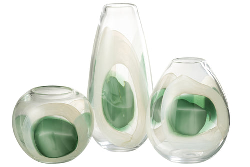 J-Line vaas Livy - glas - groen/wit/transparant - large - 37 cm hoog
