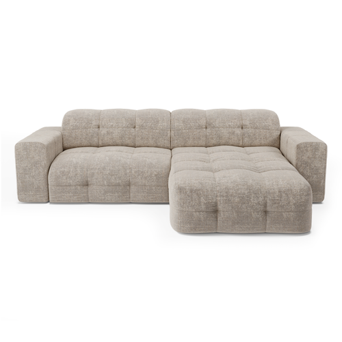 Sia Home - Rechthoekige hoekbank MAEL - gewaafd fluweel beige 230cm