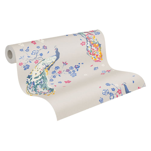 Livingwalls behang vogel grijs, blauw, rood, wit en groen - 53 cm x 10.05 m - AS-389064 - vtwonen shop