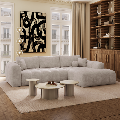 Premium Interiors - Rechthoekige hoekbank met slaapfunctie en opbergruimte SKY - gewaafd fluweel mol 310cm