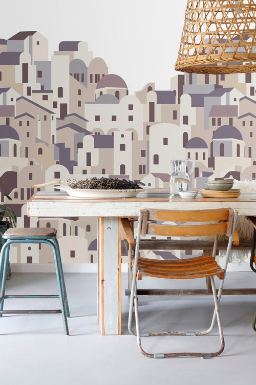 ESTAhome fotobehang mediterrane huisjes beige en grijs - 200 x 279 cm - 159260 - vtwonen shop