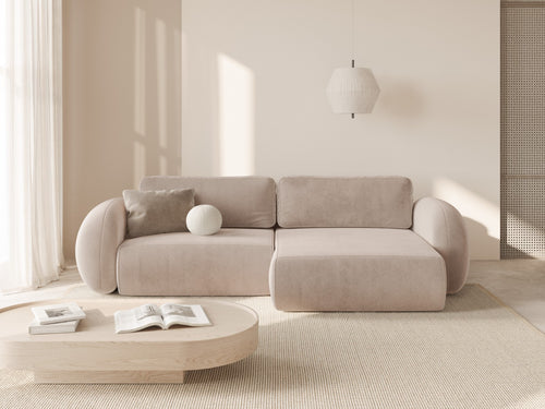 Cosmopolitan Design Omkeerbare converteerbare hoekbank met opbergdoos Tonale 4-zits, flueel beige amandel - 149x262x88cm