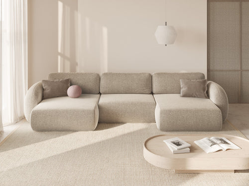 Cosmopolitan Design Converteerbare panoramische bank met opbergdoos Tonale 5-zits, chenille donkerbeige - 149x362x88cm