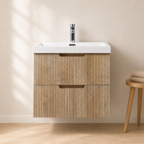 Badplaats Badkamermeubel Set Thermis 60 cm – Licht Eiken – Badmeubel met Wastafel