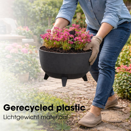 Mica Decorations Doppio Plantenbak op Poten - 20,5 x Ø40 cm - Plantenbakken voor Buiten - Bloembakken voor Balkon - Gerecycled Plastic - Antraciet