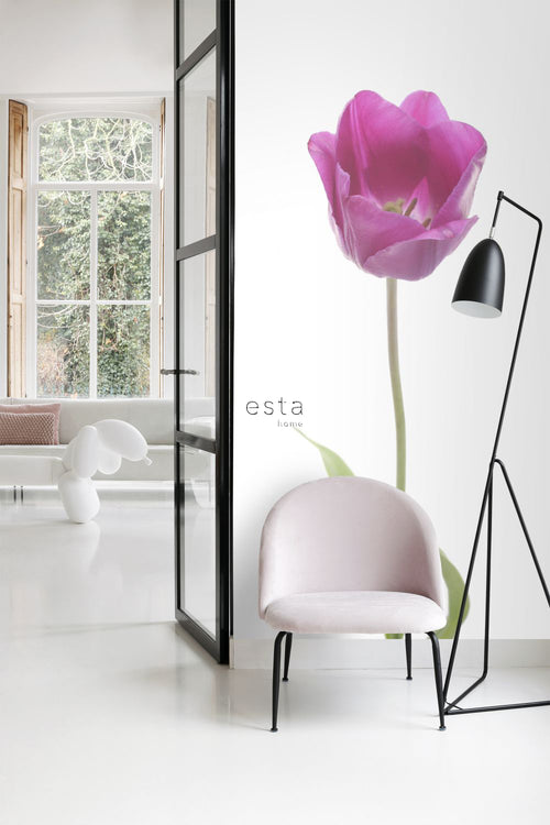 ESTAhome fotobehang tulp roze en groen - 93 x 211.5 cm - 156502 - vtwonen shop