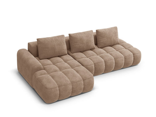 Cosmopolitan Design Uitklapbare hoekbank links met opbergdoos Linz 3-zits, flueel donkerbeige - 142x275x84cm