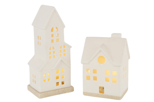 J-Line decoratie Huis 4 Ramen - keramiek - wit - LED