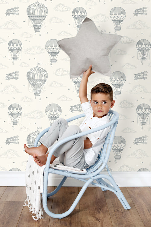 ESTAhome behang luchtballonnen grijs wit - 50 x 900 cm - 139716 - vtwonen shop