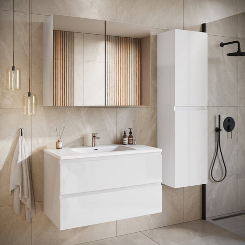 Badplaats Badkamermeubel Set Angela 100 cm – Wit Hoogglans – Badmeubel met Wastafel