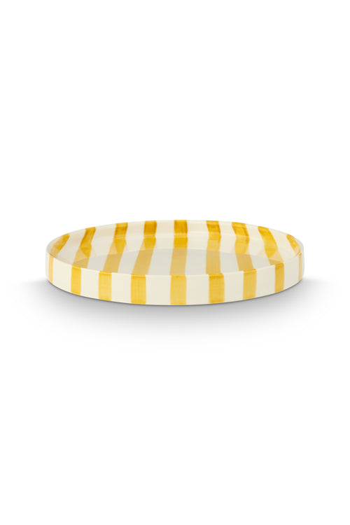 vtwonen -  Lunchbord - Strepen - Geel - Set van 2 - Keramiek - 20cm