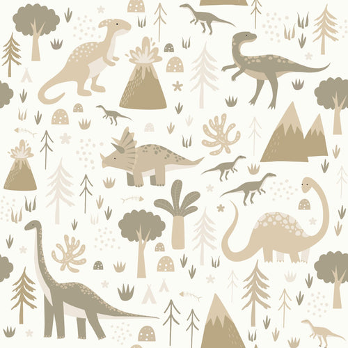 ESTAhome behang dinosaurussen beige en taupe - 53 cm x 10.05 m - 131354