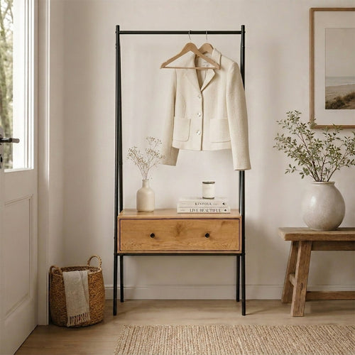 Calicosy - Zwart metalen kleerkast met 1 lade JILL - 39x84x170 cm