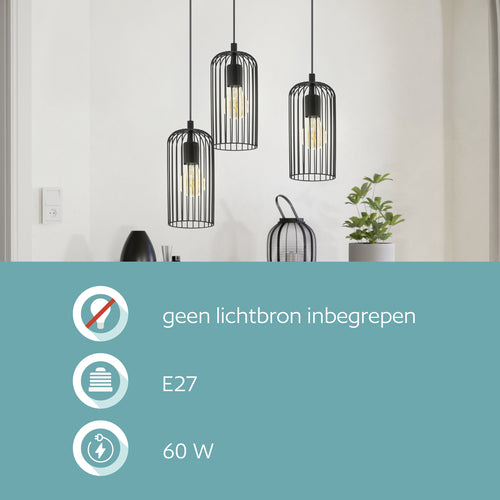 EGLO hanglamp Roccamena 1 - e27 - ø 61,5 cm - zwart