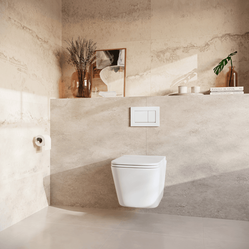 LOMAZOO hangtoiletset Linea - met inbouwreservoir & vierkante drukplaat - vierkant - wit