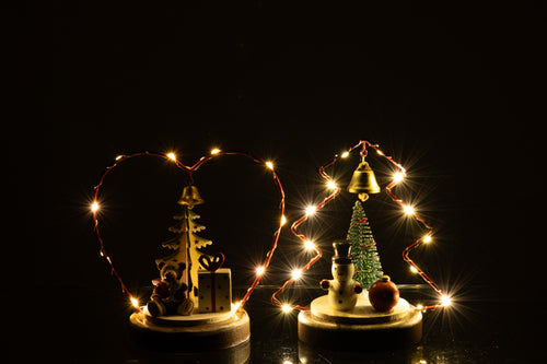 J-Line figuur Beer + Sneeuwman - multiplex - rood/wit - 2 stuks - LED lichtjes - vtwonen shop