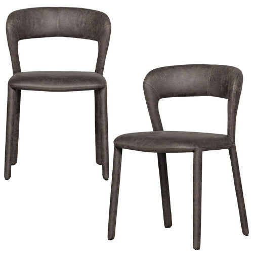 WOOOD eetkamerstoelen Noble - Leerlook - Zwart/Grijs - Set van 2 - vtwonen shop