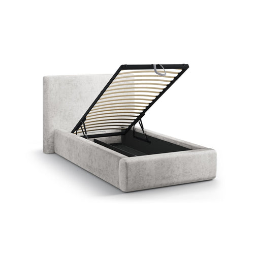Cosmopolitan Design - Opbergbed met hoofdeinde Asti 90x200cm chenille lichtgrijs - 220x130x95cm