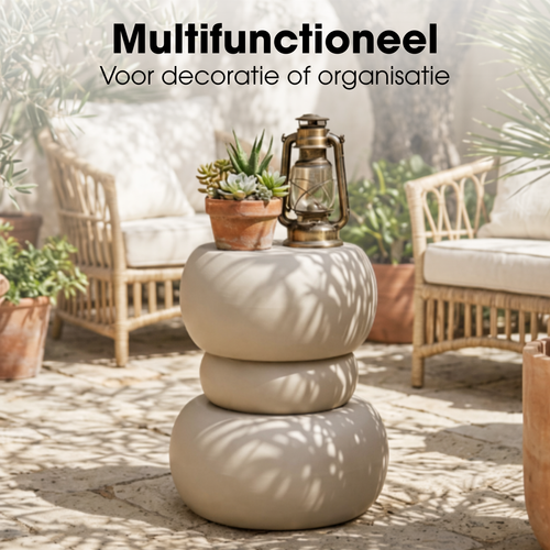 Mica Decorations Zea Bijzettafel - Bijzettafeltje Rond - Woonkamer Decoratie - 51 x 42 cm - IJzer, MDF, Fluweel - Off-White