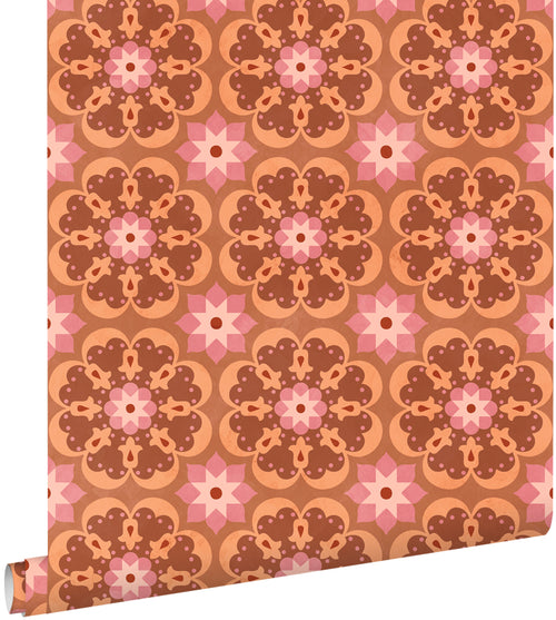 ESTAhome behang tegelmotief bruin, roze en paars - 50 x 900 cm - 132073