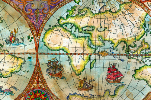 Canvas 60x40 Afdruk Kleurrijke Wereldkaart