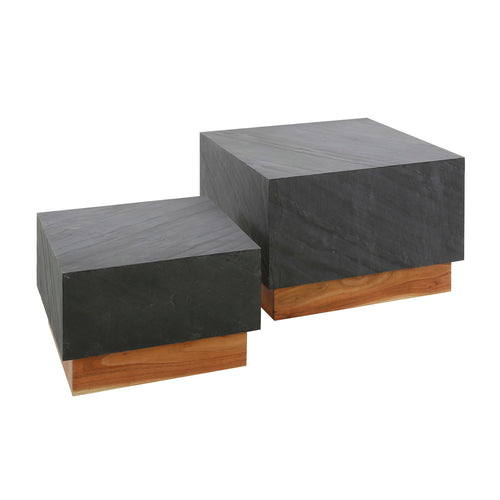 Giga Meubel Salontafel Blox - Donkergrijs Leisteen - Set van 2 - 58x58x40cm - vtwonen shop