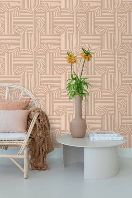 ESTAhome behang grafisch 3D motief licht terracotta - 53 cm x 10.05 m - 139936