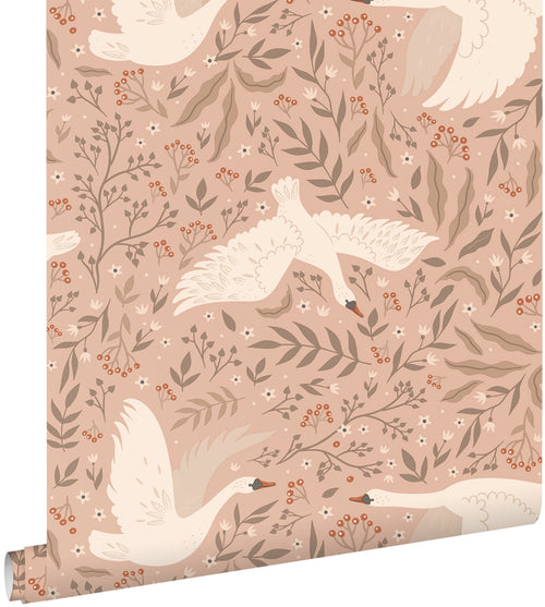 ESTAhome behang zwanen terracotta roze - 53 cm x 10.05 m - 130957