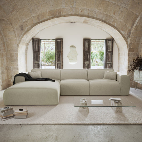 Sia Home - Hoekbank links, uitklapbaar MYRA - kruisweefsel beige 280cm
