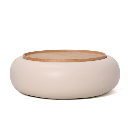 DÉJA Living Salontafel Draby - Beige/Naturel - PU Leer - Ø102x34cm - vtwonen shop