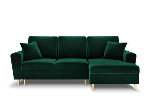 Cosmopolitan Design Converteerbare hoekbank rechts met opbergdoos Kyoto 4-zits, flueel, flessengroen - 145x241x88cm