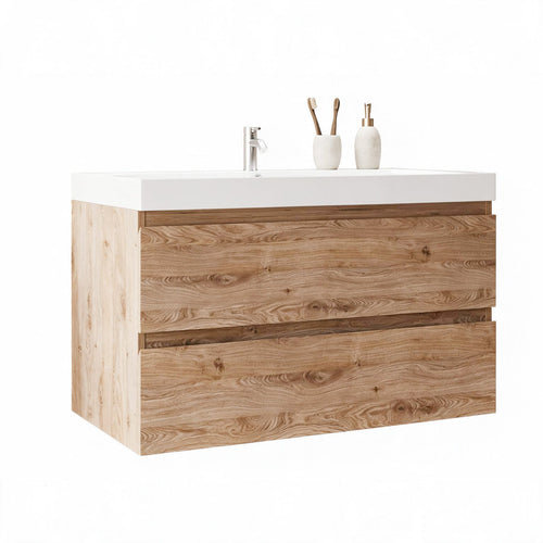 LOMAZOO badkamermeubel Monaco - zwevend - wit - licht eiken - 80 cm
