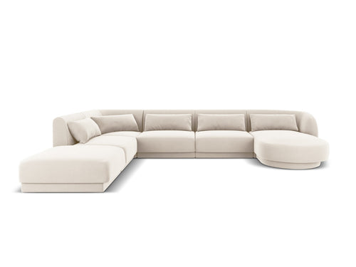 Cosmopolitan Design Panoramische hoekbank links Tulum 6-zits, flueel, lichtbeige - 255x330x70cm