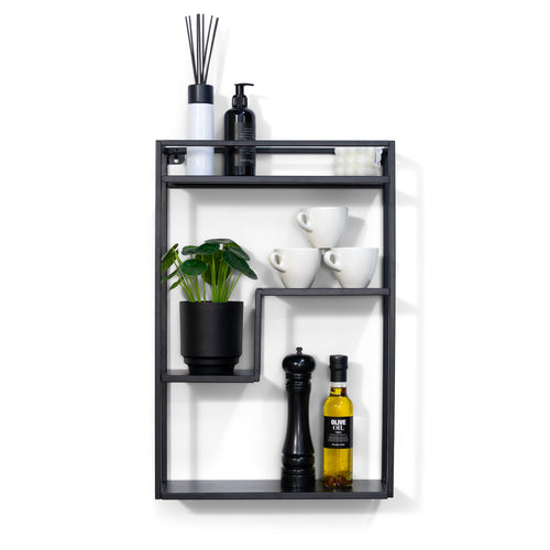 MIKA Wandrek Metaal Zwart – Industrieel Sierrekje 45 x 60 x 13 cm - vtwonen shop