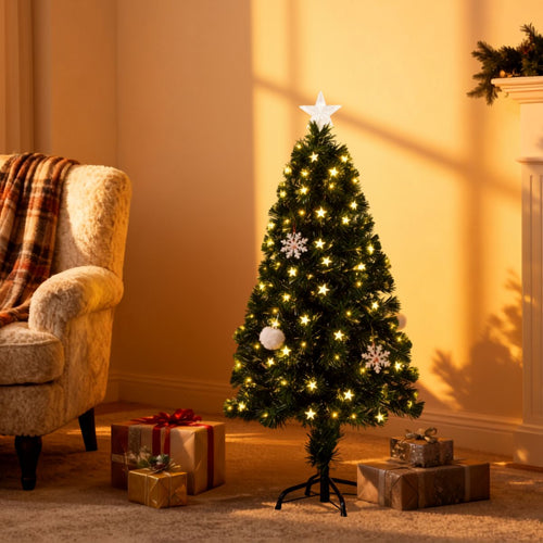 Luca Lighting Mercury Kerstboom met Fibre Optic Verlichting - Kerstversiering voor Binnen met 135 LED Lampjes - Kunstboom Rond met Sterrenpiek - H120