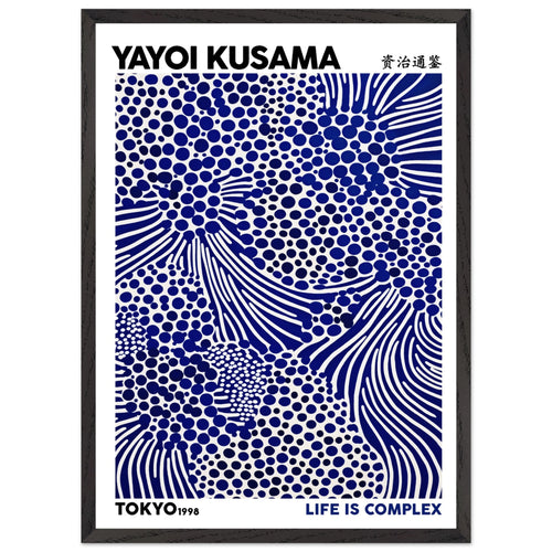 Artfulprints Poster met Lijst Yayoi Kusama - Life is complex   - 50x70 cm - Blauw