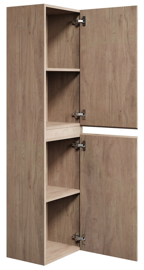 Badplaats Badkamerkast Angela 40 x 30 x 150 cm – Kastanje Eiken – Hangende Kolomkast met 2 Deuren