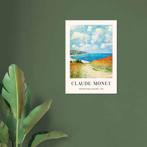 Artfulprints Poster met Lijst Claude Monet - Path in the weath at Pourville   - A4 21x29.7 cm - Blauw