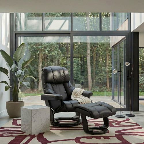 Furnhouse relaxfauteuil met voetsteun Crown - Zwart - Draaibaar - 88x83x107