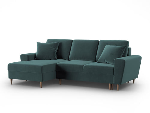 Cosmopolitan Design Uitklapbare hoekbank links met opbergdoos Kyoto 4-zits, flueel olie - 145x241x88cm