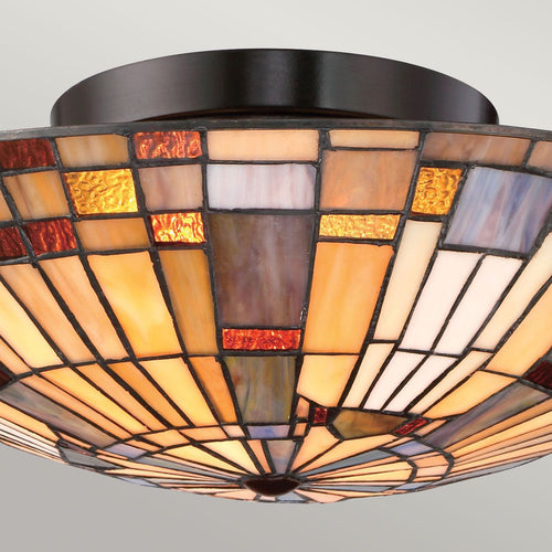 Deckenleuchte im Tiffany-Stil Valiant Bronze, Kunstglasschirm 2x E27