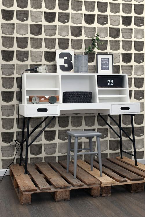 ESTAhome behang spijkerbroek zakken grijs - 53 cm x 10.05 m - 137740
